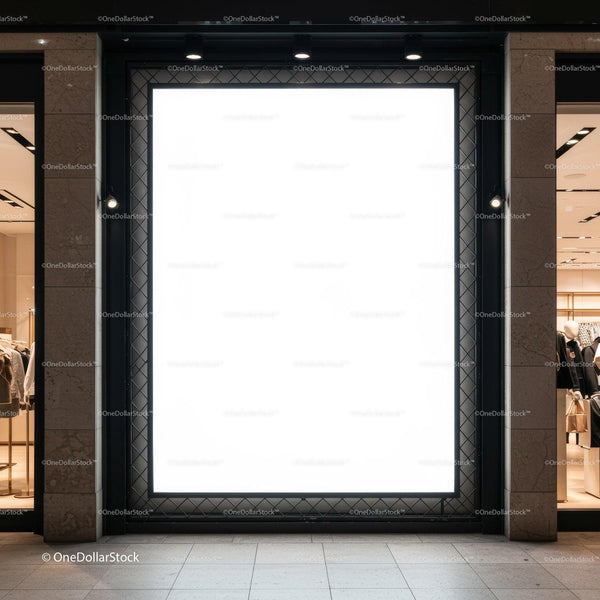 Bright empty retail store advertising lightbox display JPG Mockup Image