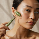 Young Woman with Jade Roller for Facial Rejuvenation and Skincare