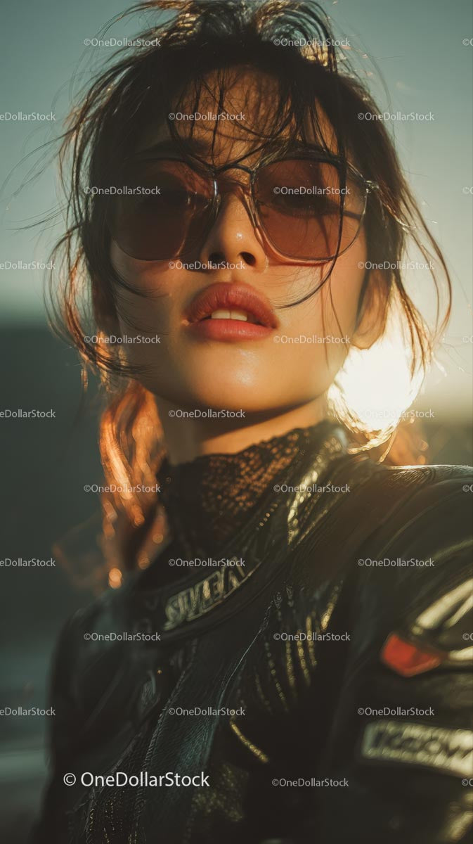 Stylish Woman in Sunglasses Against a Sunlit Background
