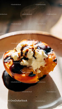 Grilled Peach with Cream and Balsamic Drizzle