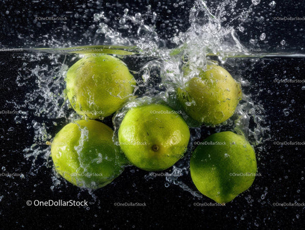 Fresh Green Apples Splashing into Water with Dynamic Motion