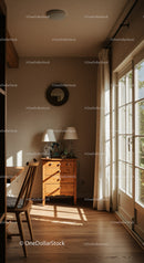 Cozy interior with sunlight streaming through window