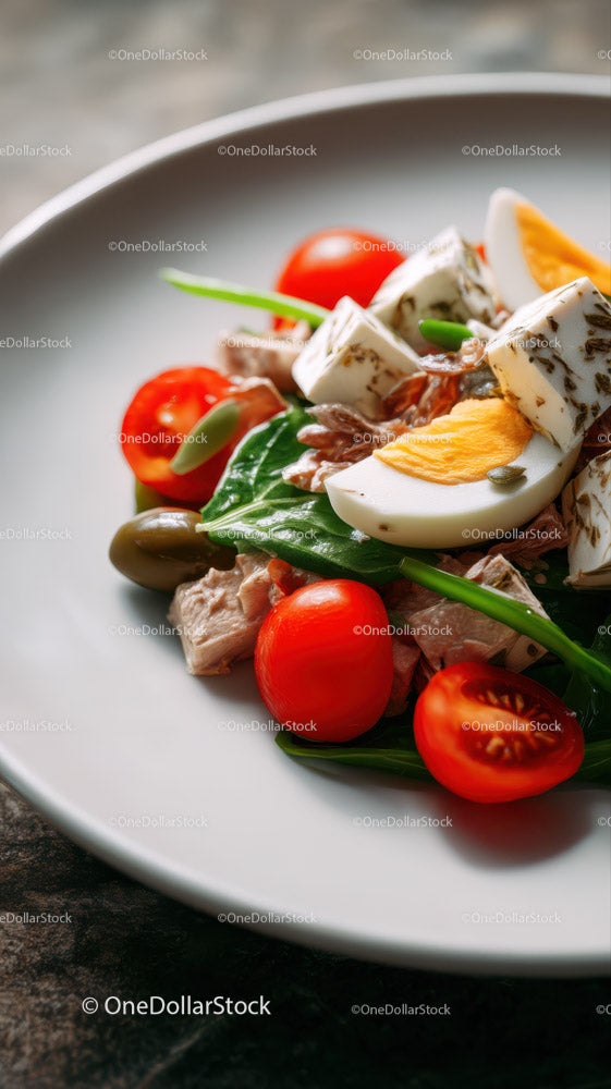 Fresh Tomato and Egg Salad with Spinach and Feta Cheese