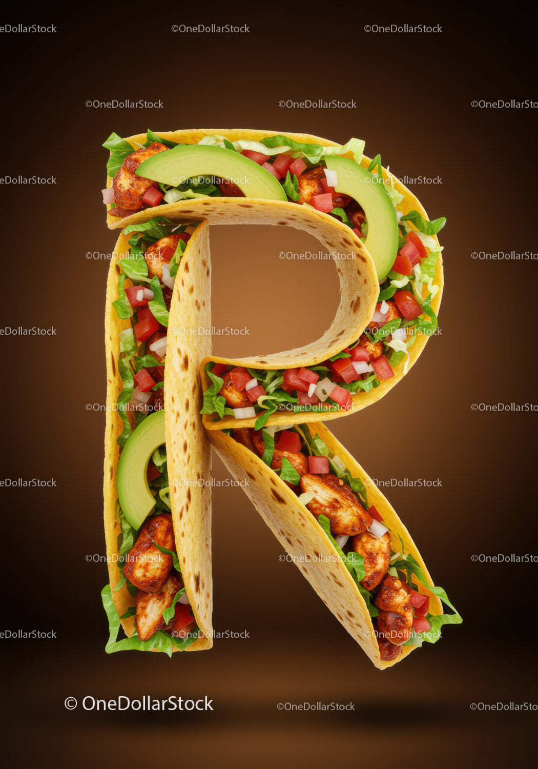 Taco z kurczakiem w kształcie litery R ze świeżymi składnikami