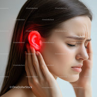 Woman Experiencing Ear Pain with Red Light Indicating Discomfort