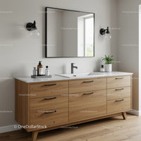 Contemporary Bathroom with Wooden Vanity and Wall Mirror