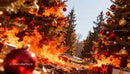 Christmas Trees Ablaze Among Holiday Decorations Outdoors