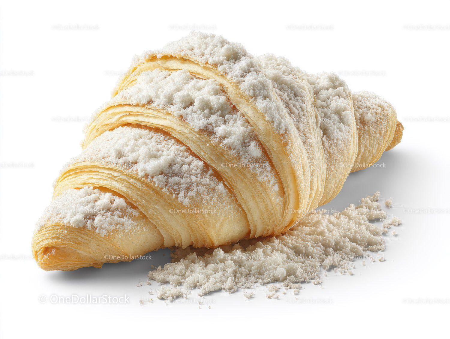 Świeży croissant z cukrem pudrem i delikatnymi warstwami