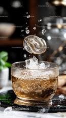 Ice Cube Splash in a Glass of Sparkling Beverage for Refreshing Effect