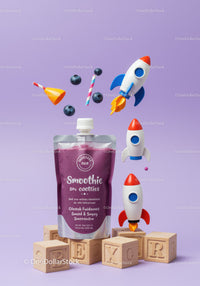 Berry Smoothie with Toy Rockets and Wooden Blocks
