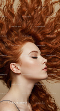 Profile of serene redhead woman with flowing hair