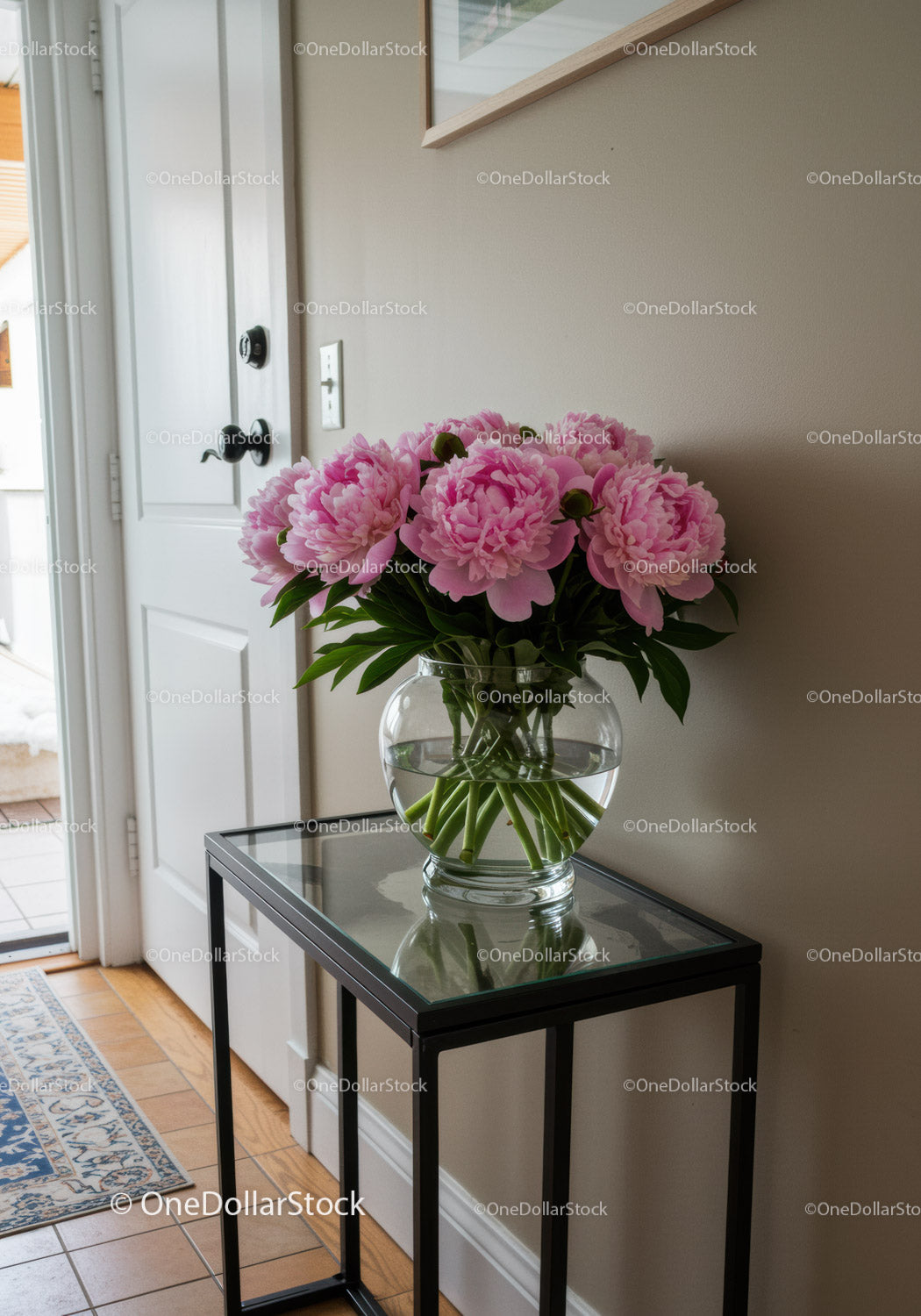 Pink Peonies in a Glass Vase Brighten Modern Interior Decor