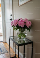 Pink Peonies in a Glass Vase Brighten Modern Interior Decor