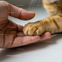 Close Up of Human Hand Holding Ginger Cat Paw