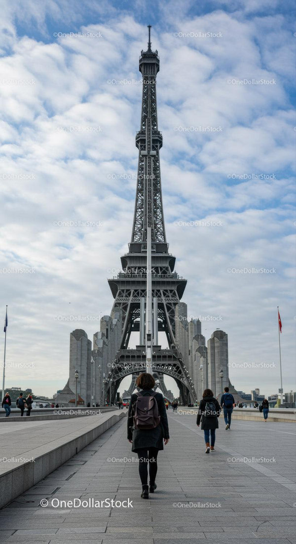 Eiffel Tower in Paris Under Blue Sky with Cloudy Weather