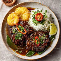 Savory Grilled Meat with Pineapple and White Rice Platter