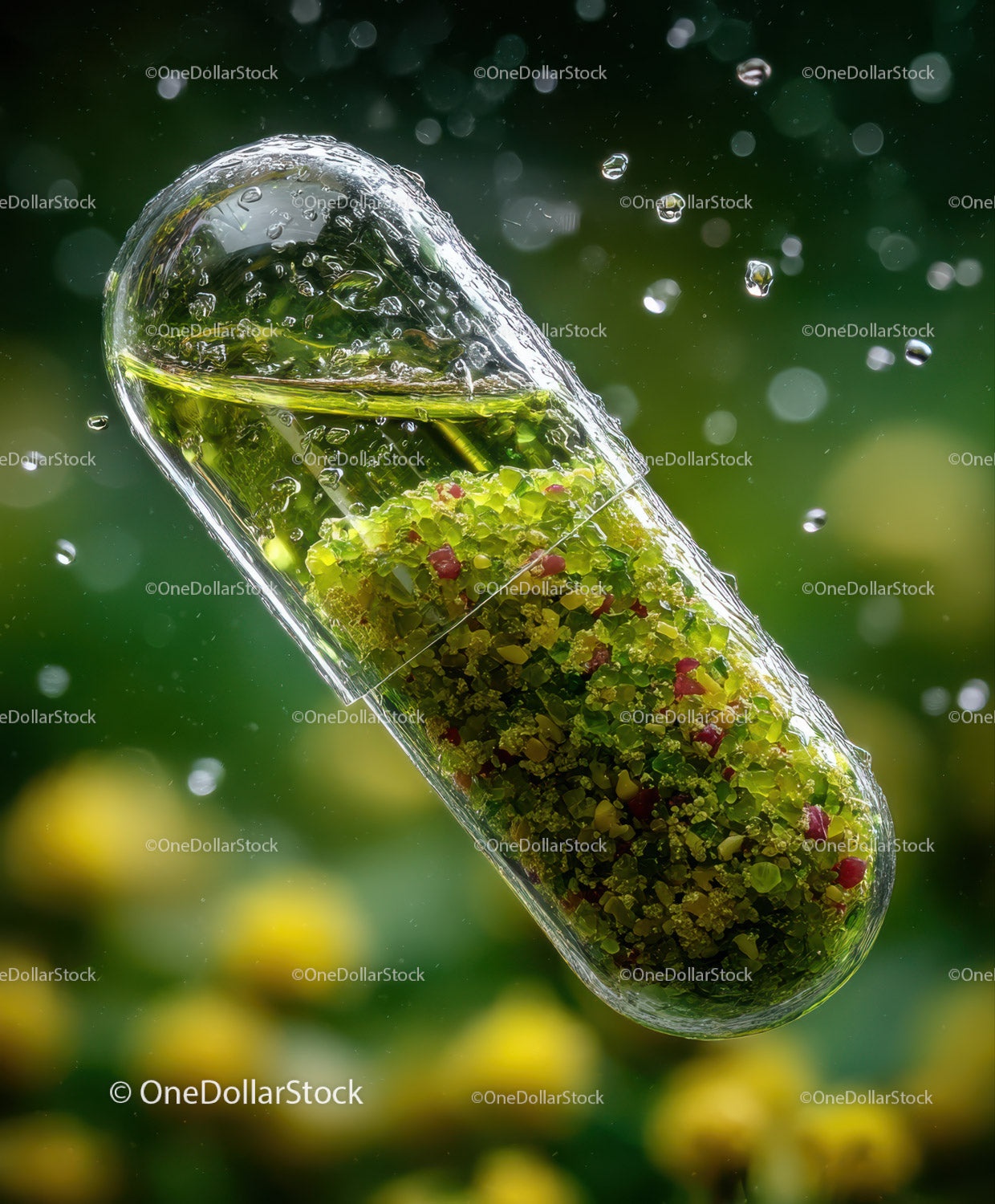 Vivid Green Plant Inside a Bubble in Nature Scene