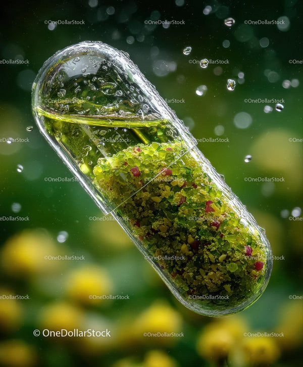 Close Up Green and Red Granule Capsule