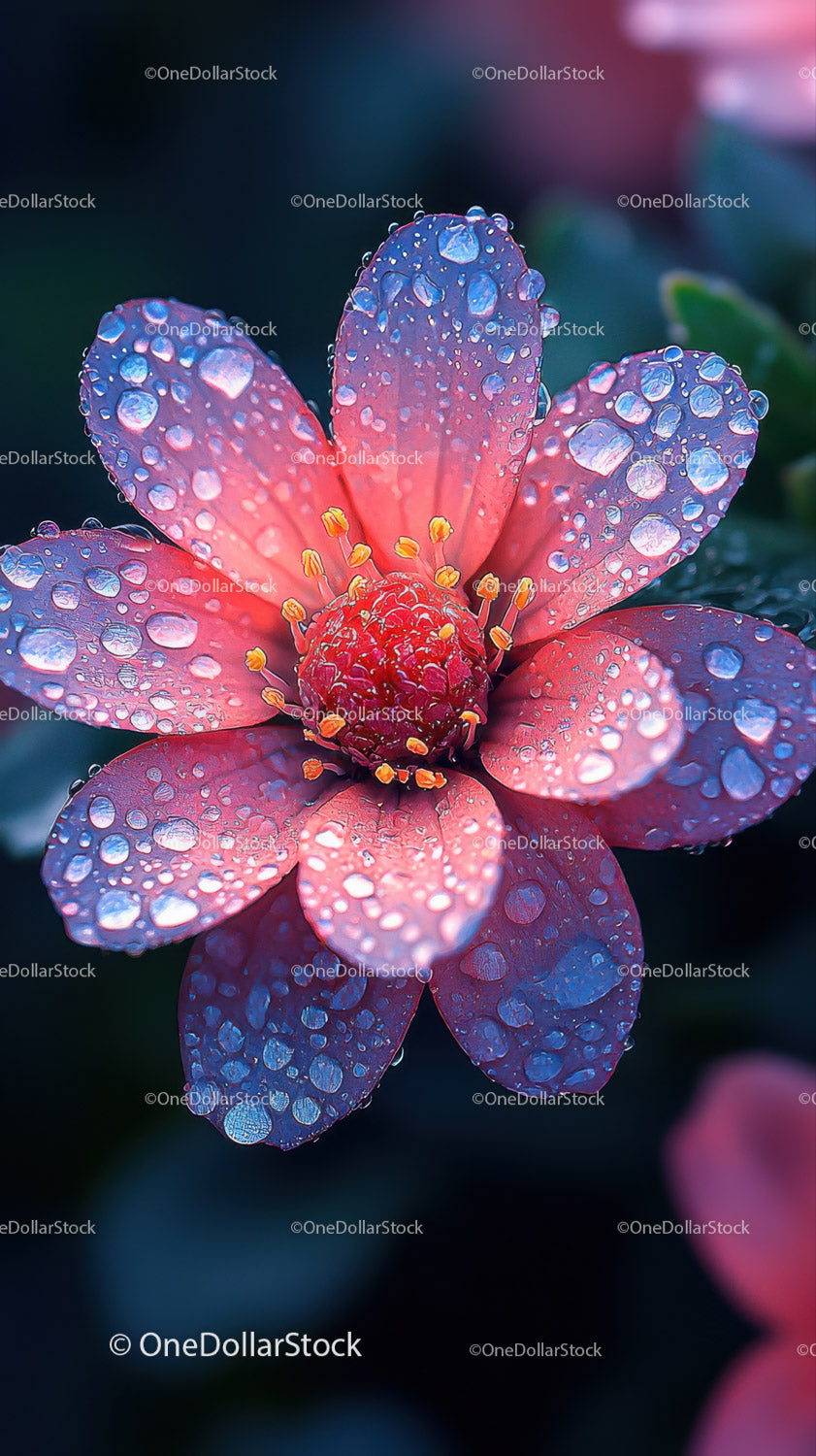 Pink Flower with Dew Drops Macro Photography of Blooming Blossom