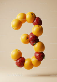 Number Three Composed of Oranges and Strawberries