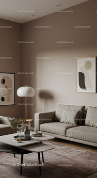Cozy Modern Living Room with Beige Walls and Abstract Art