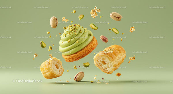 Pistachio Cream Puff Pastry with Floating Nuts