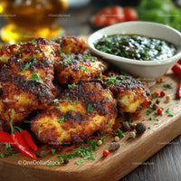 Juicy Grilled Chicken Wings with Spicy Herb Dip on Wooden Board