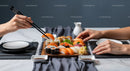 Fresh Sushi Assortment with Salmon, Tuna and Sushi Rolls on Wooden Platter