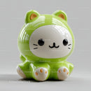 Cute Cat-Shaped Piggy Bank Green and White Ceramic Coin Bank