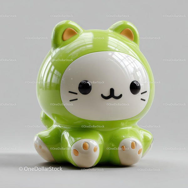 Glossy Green Cat-Like Figurine With Rounded Features