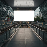 Modern urban train platform with large blank billboard