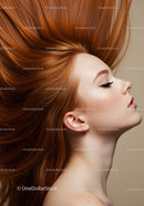 Profile of serene woman with flowing red hair