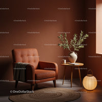 Cozy corner with leather armchair and warm lighting