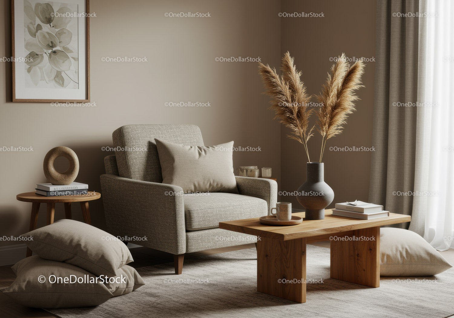 Cozy neutral living room with modern decor elements