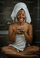 Young Woman Relaxing with Facial Mask in Bathroom Spa
