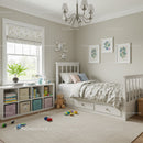 Cozy Children's Bedroom with White Bed and Playful Decor