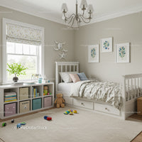 Cozy Children's Bedroom with White Bed and Playful Decor