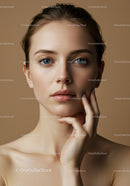 Elegant Portrait of a Young Woman with Blue Eyes and Natural Makeup