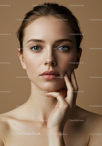 Elegant Portrait of a Young Woman with Blue Eyes and Natural Makeup