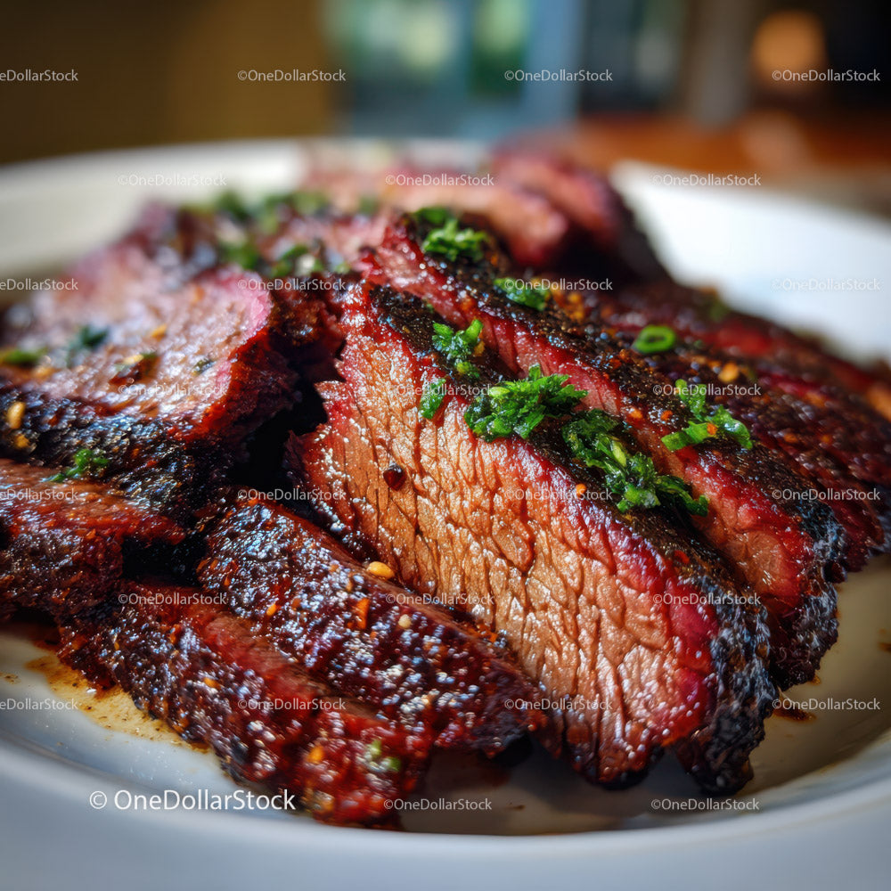 Juicy Barbecue Ribs with Herbs on a White Plate