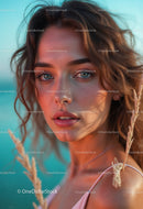 Vibrant Summer Portrait of a Young Woman with Blue Eyes and Wavy Hair