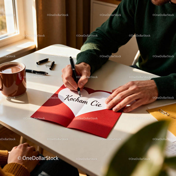 Man Writing Loving Message in Valentine’s Day Card
