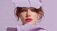 Beautiful Woman with Radiant Pink Lips and Artistic Background