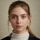 Portrait of a Young Woman with Blue Eyes and Brown Hair