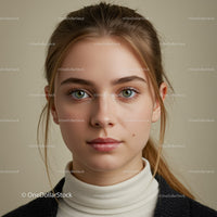 Portrait of a Young Woman with Blue Eyes and Brown Hair