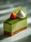 Green Matcha Cake with Chocolate Base and Artistic Garnish