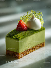 Green Matcha Cake with Chocolate Base and Artistic Garnish