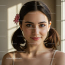 Portrait of a Smiling Young Woman with Pigtails and Pink Flower