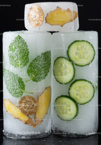Fresh Ingredients Frozen in Ice Cubes for Refreshing Drinks