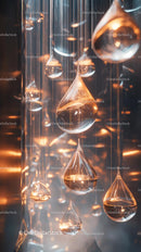 Elegant Glass Drop Installation with Warm Reflective Lighting